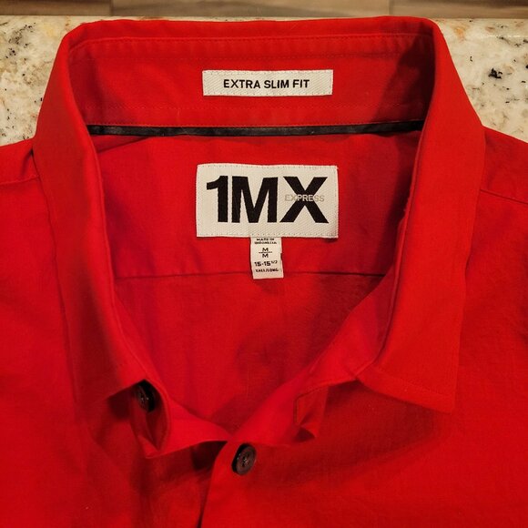 Express 1MX Medium Men's Long Sleeve Collared Extra Slim Fit Shirt - Picture 3 of 3